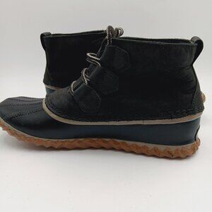 Sorel Out N About Duck Boots Womens Size 7.5 Ankle Booties Waterproof Rain Black